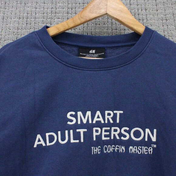 H&M Sweatshirt Men XL Navy Blue Pullover Crewneck Smart Adult Person Embroidered - Picture 6 of 10